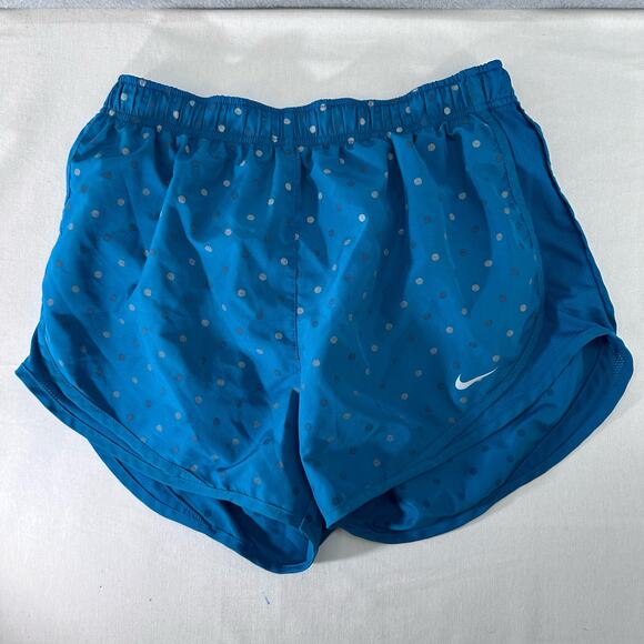 Nike Women’s Dry Fit Running shorts SZ M Blue Polka Dots - Picture 1 of 6